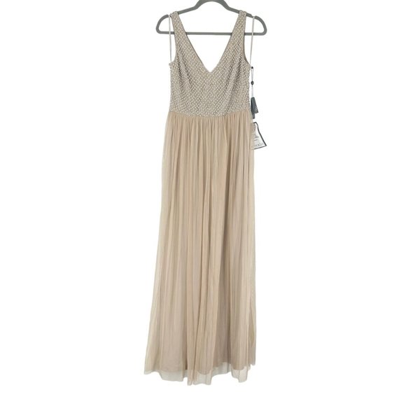 NWT Adrianna Papell BHLDN Bryce Pearl Beaded Long Gown in Champagne - Picture 2 of 9